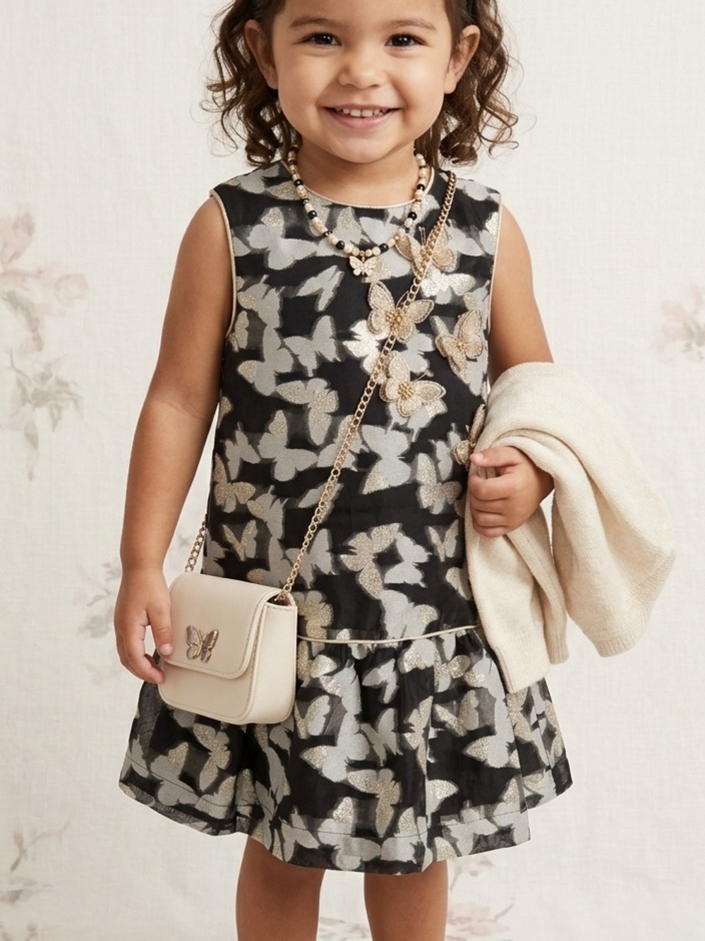Omega Girls Dress Size 2 With Butterfly Embroidered